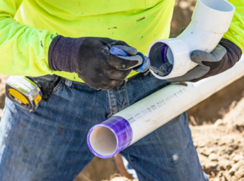 Plumber,Applying,Pipe,Cleaner,,Primer,And,Glue,To,Pvc,Pipe