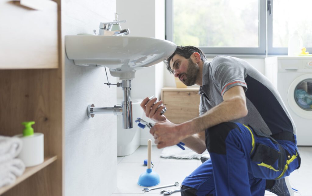 Professional,Plumber,Working,On,A,Bathroom,Sink,And,Replacing,Parts